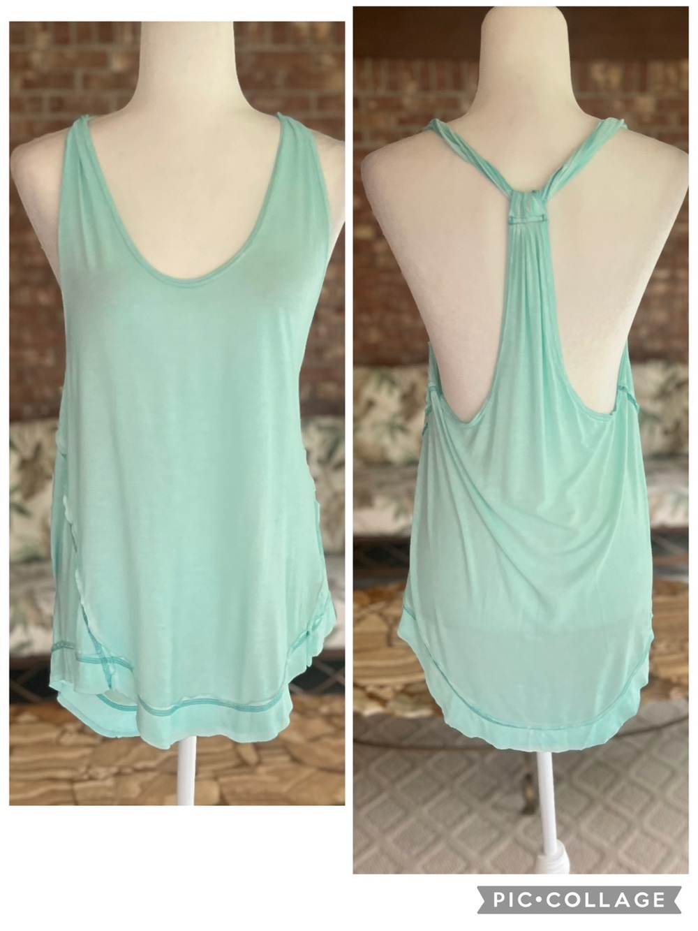 We the Free People Mint Green Strappy Back Raw Edge Tank Top NWT S Boho